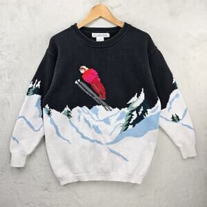 Vintage JH Collectibles Knit Sweater Medium 90s Ski Winter Skier Polo Style